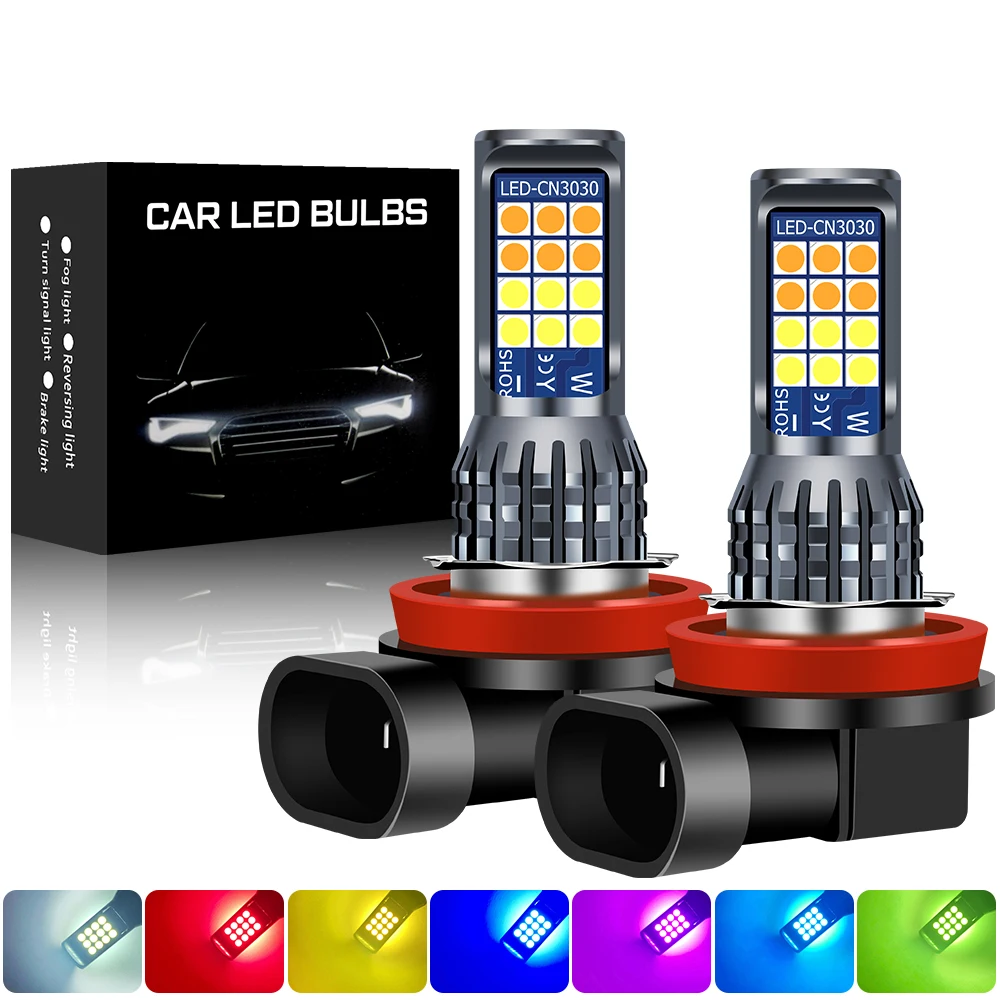 

2PCS Dual Color H16 LED Fog Light 3030 24SMD H8 H11 H3 H7 9005 9006 LED Car Front Fog Lamp Bulb 12V Modified Противотуманныеогни