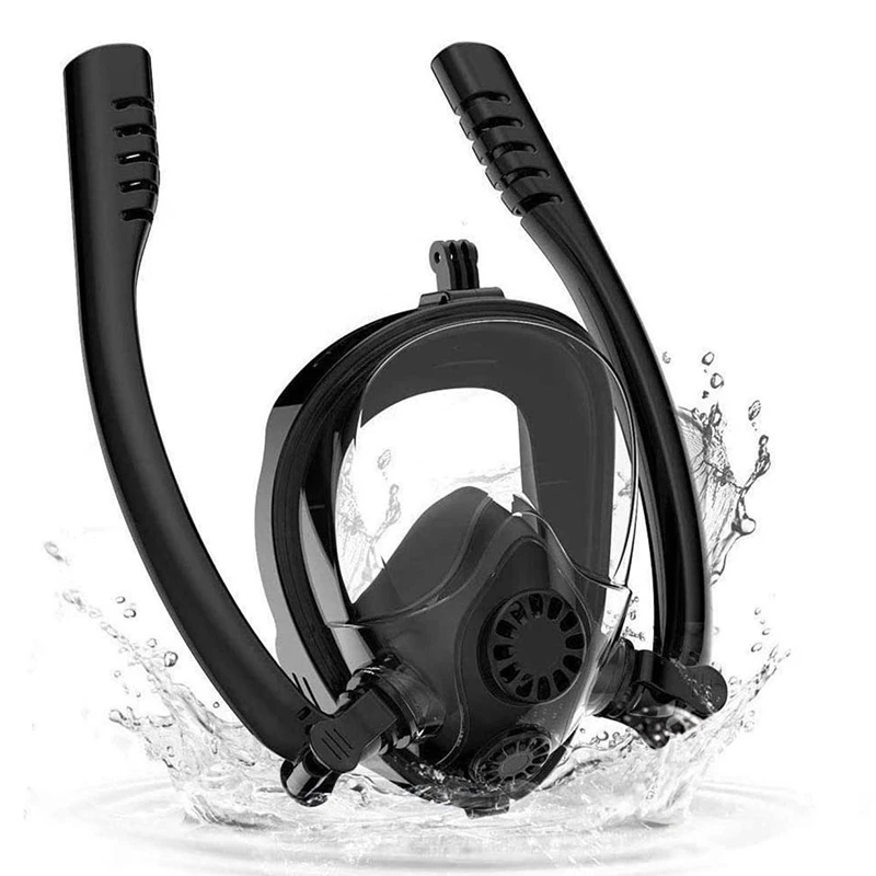 

Snorkel Mask , 180degree Panoramic View Dual Breaths Snorkel Mask Set with Detachable Mount, Anti-Fog Anti-Leak for Adult