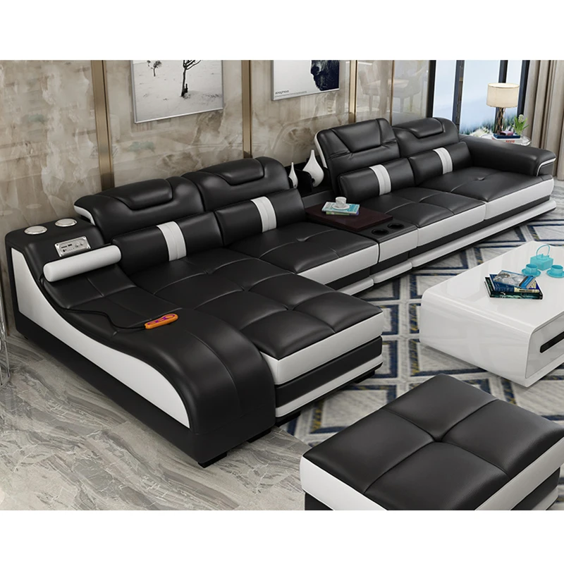 Modern sofa set living room chaise lounge reclining solid wood and leather | Мебель