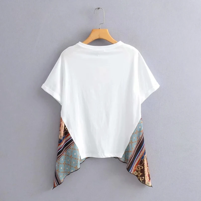 Женская Винтажная футболка с асимметричным принтом украшение для шарфа