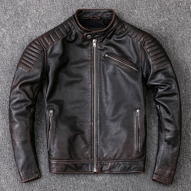 

Brand cowhide clothing men's leather clothing fashion retro motorcycle jacket cool leather coat high quality