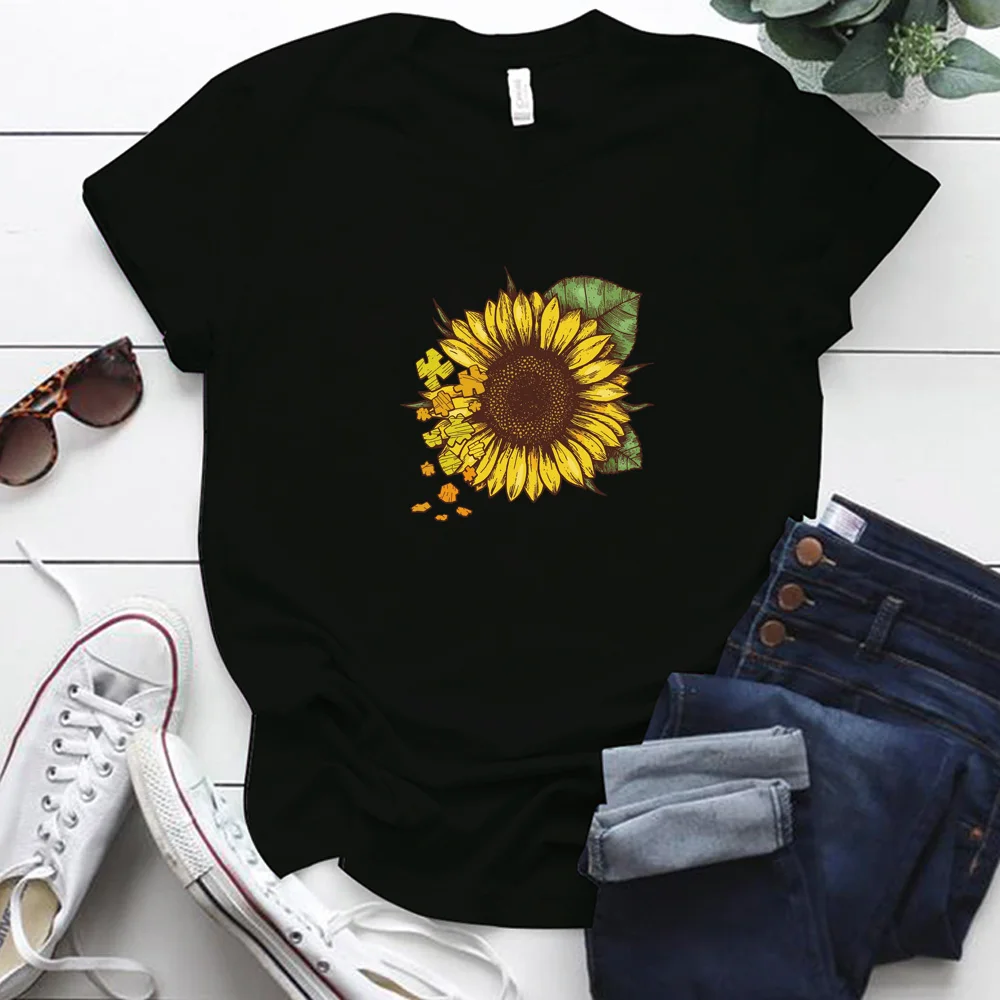 

Tops Women 2020 Sunflower Printing Harajuku Short Sleeve Plus Size Polyester Tshirt Women Casual Street Style Oversized T Shirt