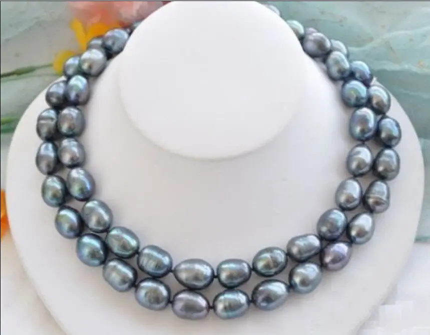 

NOBLEST RARE NATURAL 9-10MM SOUTH SEA BLACK BLUE PEARL NECKLACE 32"