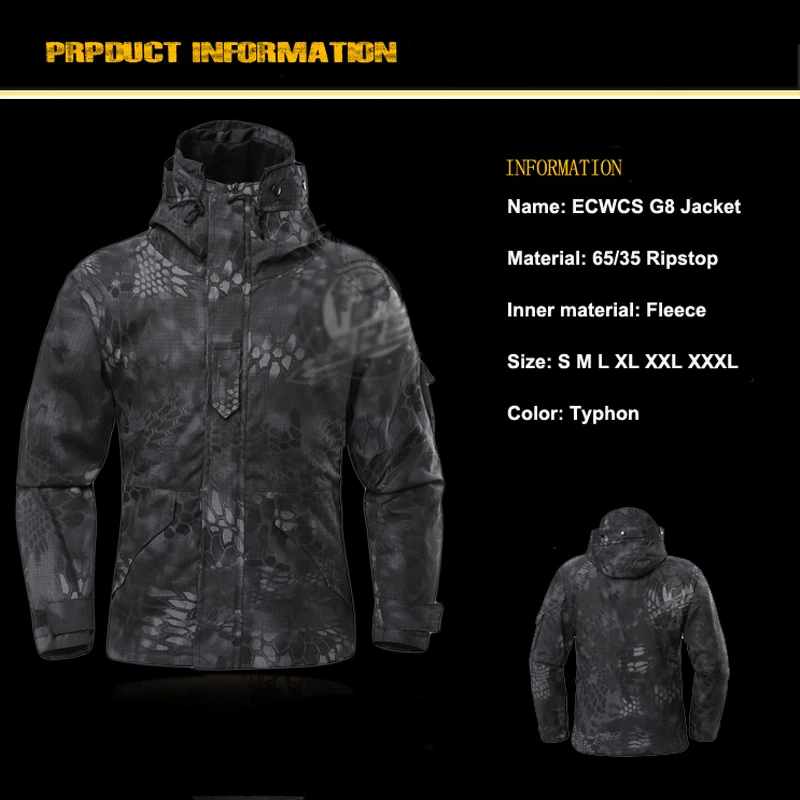 Флисовая M-65 зимняя куртка для охоты G8 ECWCS Softshell, Мужская ветровка с капюшоном Typhon, походная куртка с линнером