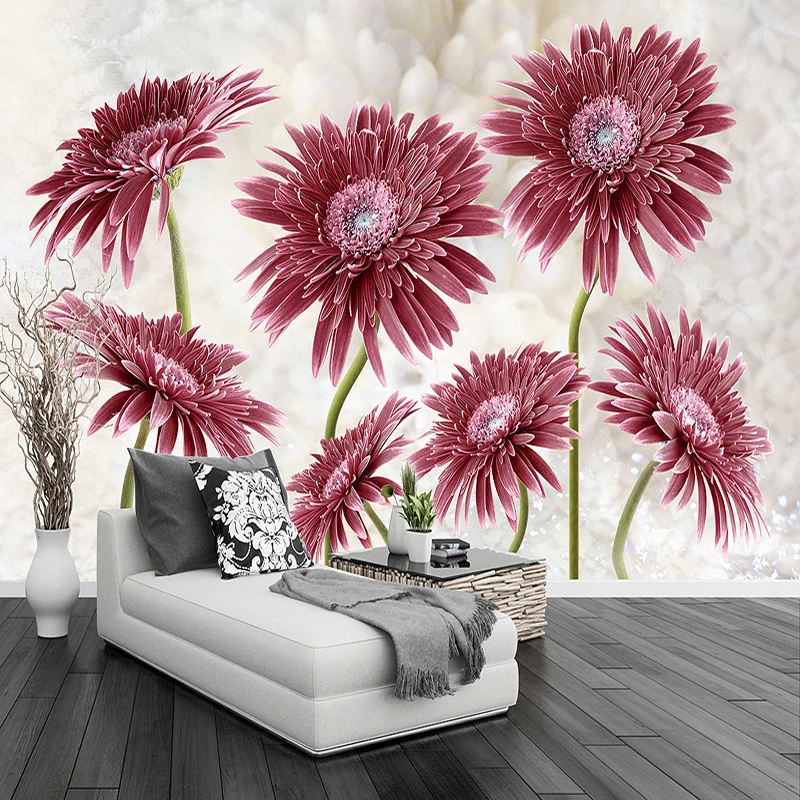

Custom Photo European Red Flower Art Photo Sofa TV Background Wall Mural Wallpaper For Bedroom Living Room Decor Painting Poster