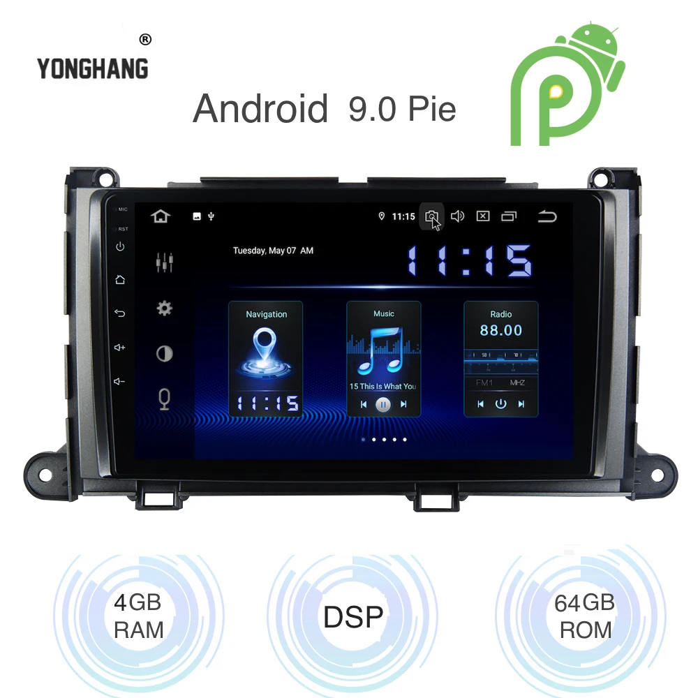 Android 9 0 автомобильный Радио 1 Din gps Navi для Toyota Sienna XL3 2010 2011 2012 2013 2014 PX6 DSP ips HDMI 4 Гб + 64 RDS