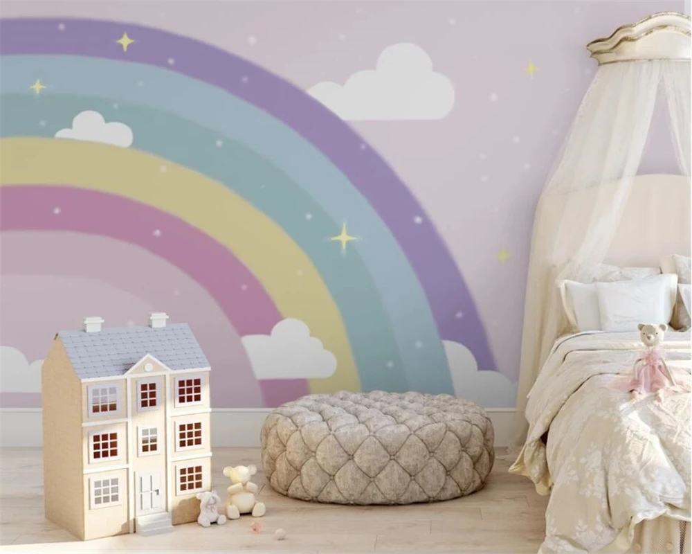 beibehang Custom Nordic hand-painted cartoon small house unicorn children's room interior background papier peint wallpaper |