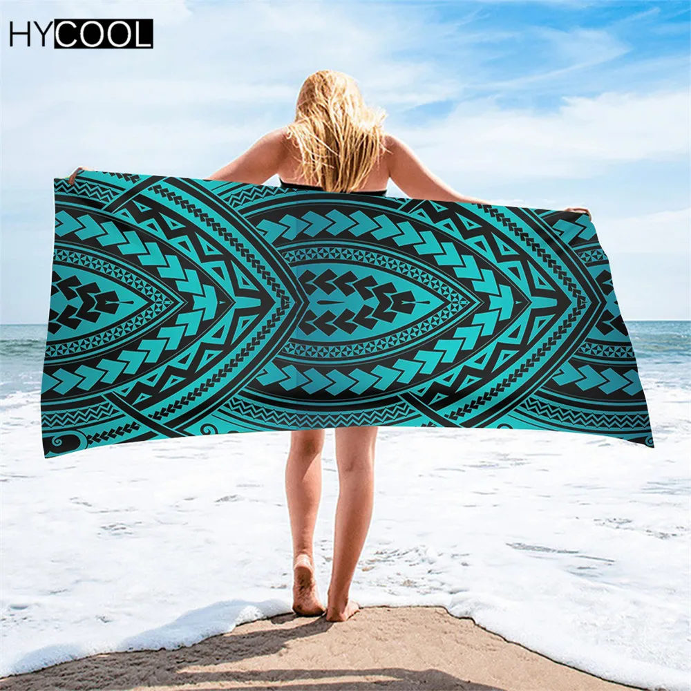 

New Arrival Soft Beach Towels Polynesian Tribal Pattern Printing Absorbent Quick-Dry Swimming Bathing Fade Resistant Towel