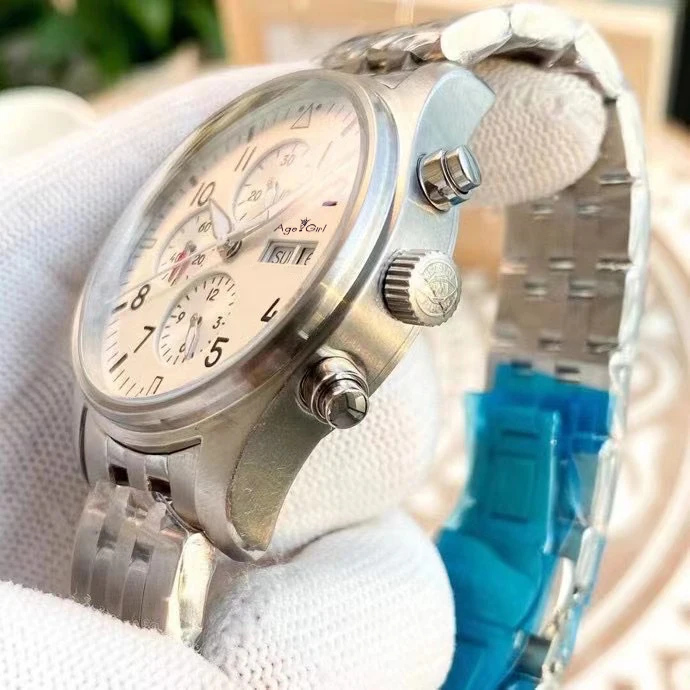 

Luxury New Men Automatic Mechanical Self Wind Pilots Watch White Dial Full Stainless Steel Bracelet Blue Black Sapphire Watches