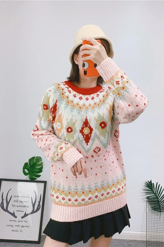 

Languid sweater autumn style French minority thickened student loose outer sweater female