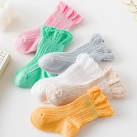 2021 autumn winter new candy color baby socks flounced loose mouth combed cotton childrens lovely 0 3y