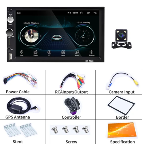 With 4 Led Camera AMPrime 2 Din Android автомобильный радиоприемник " HD сенсорный экран gps wifi Автомобильный мультимедийный плеер Bluetooth fm-радио Авторадио MirrorLink стерео - Цвет: With 4 Led Camera