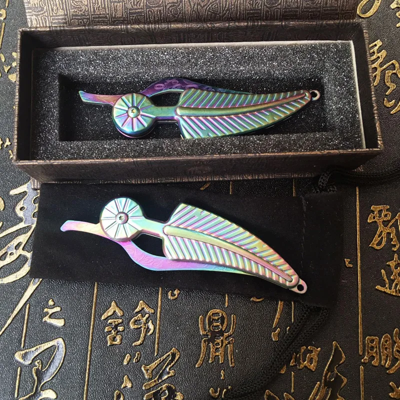 Складной нож из дамасской стали портативный креативный в форме листа острый цвет