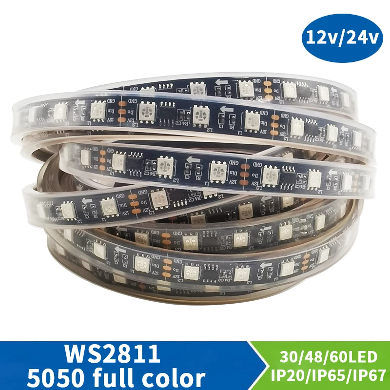 

Светодиодная водонепроницаемая лента WS2811 RGB 5050 SMD, Адресуемая 30 60 48 светодисветодиодный, внешняя 1 ИС-контроллер, 3 светодиода, яркая Обычная ...