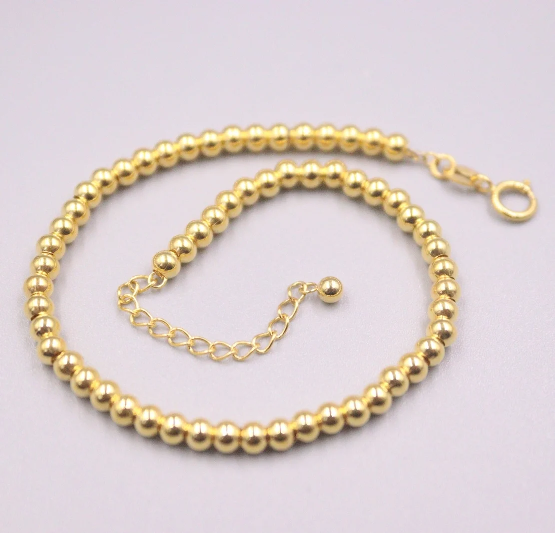 

Au750 Real 18K Yellow Gold Bracelet Woman's Polish Bead 3mm Female's Smooth Ball Link 7.5''L Best Gift