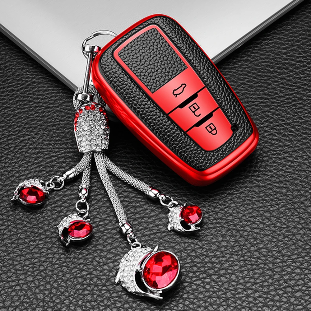 

Leather TPU Car Key Bag Cover Case Keychain for Toyota Camry Prado CHR Prius Corolla RAV4 Remote Key Shell Protector