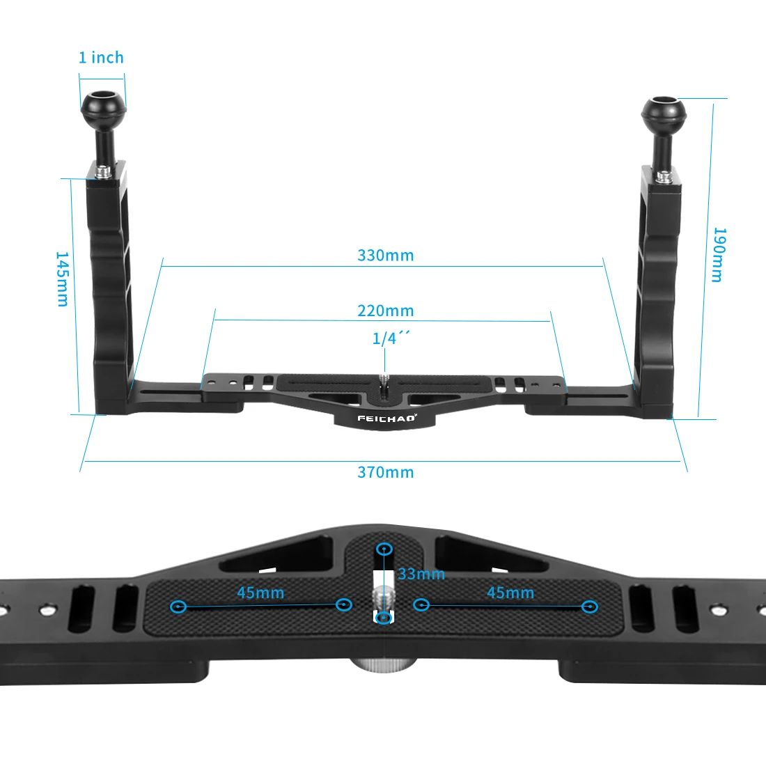 Feichao Aluminum Alloy Diving Tray Base Bracket Dual Handheld Grip for Gopro for DJI Action Camera Underwater Photography