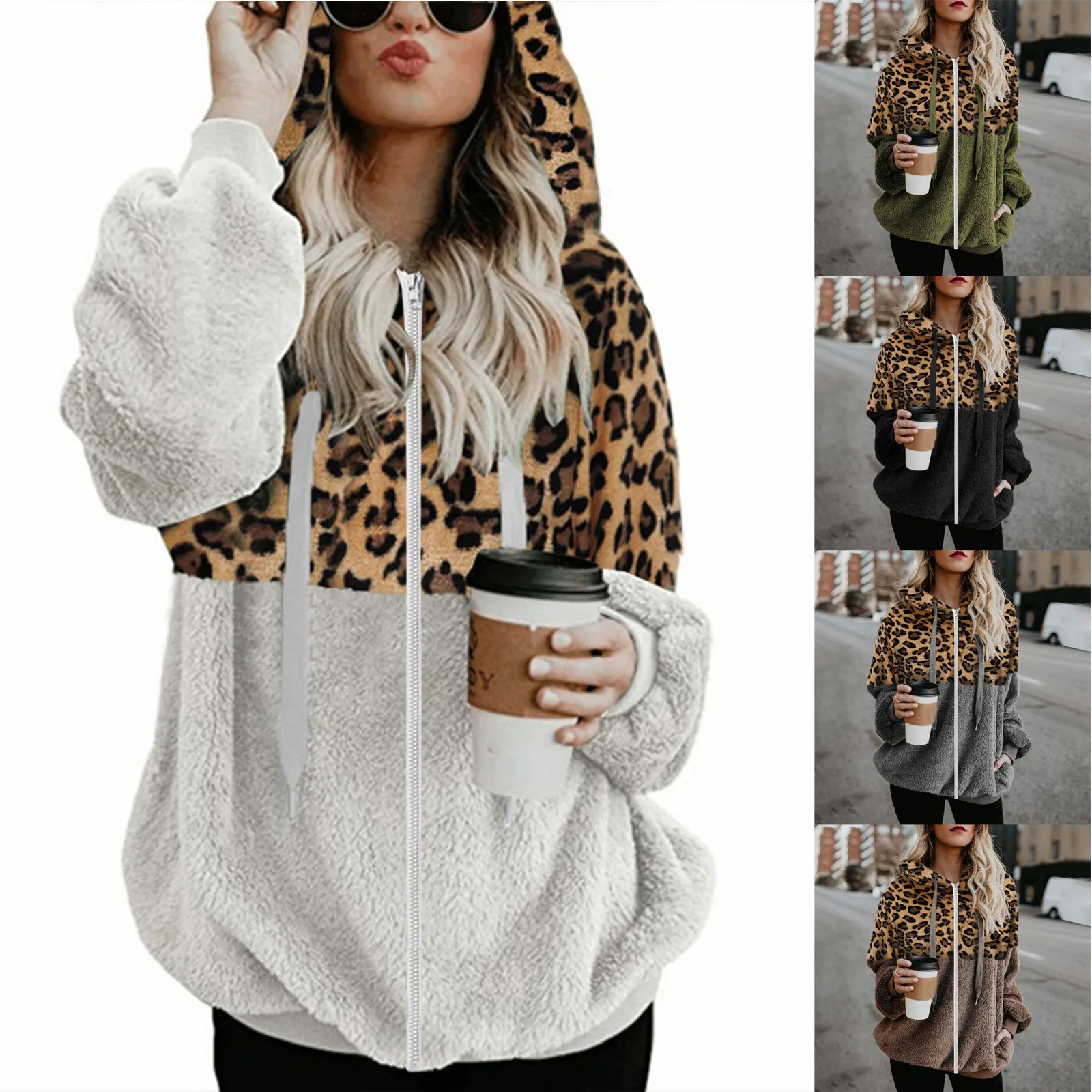 

Women Hooded Oversized Hoodie Harajuku Hoodies Sweatshirt Coat Winter Warm Wool Zipper Pockets Cotton Jacket Outwear Woman Tops