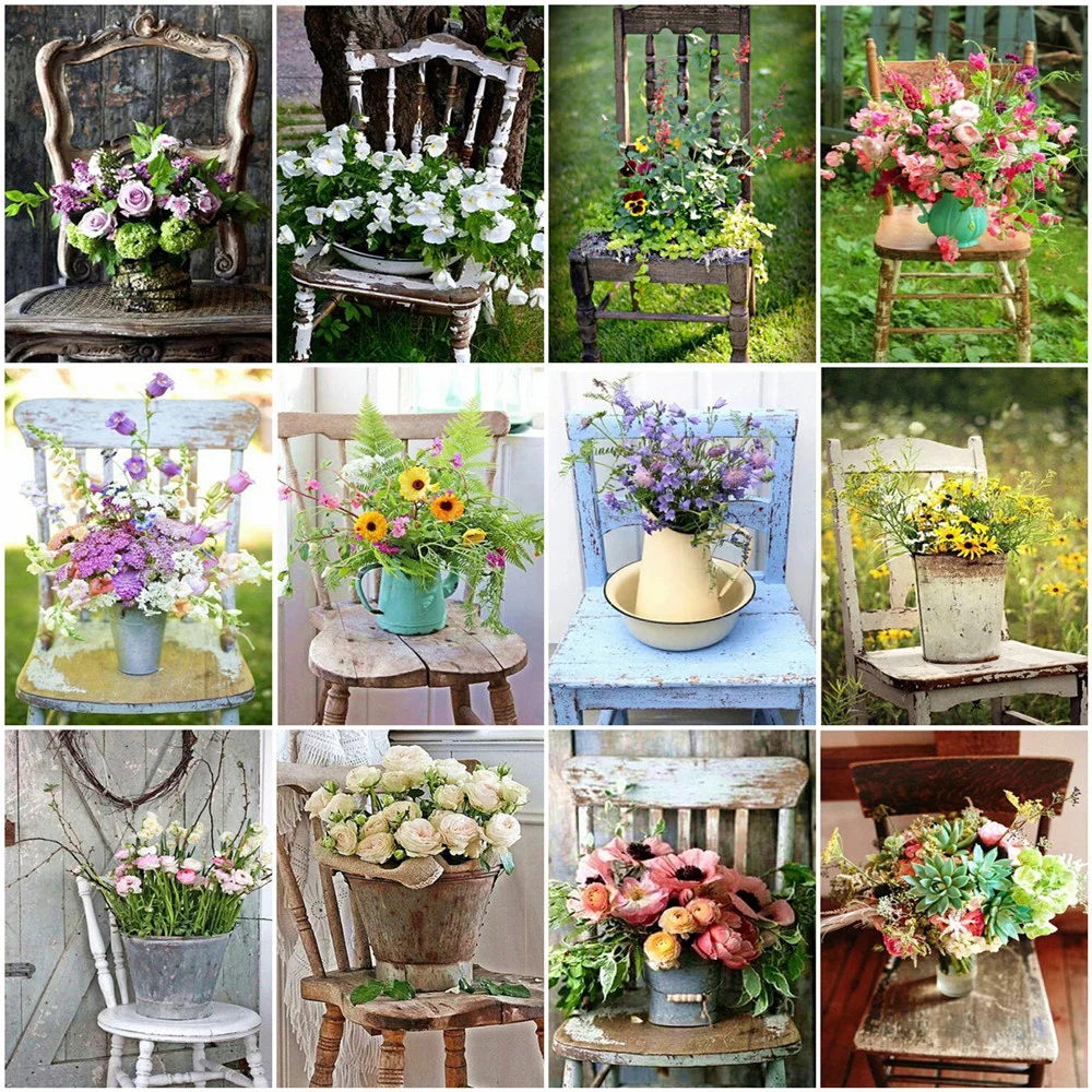 

HUACAN 5D DIY Diamond Painting Flower Chair Diamond Embroidery Scenery Full Square Mosaic Rhinestone Cross Stitch Wall Art