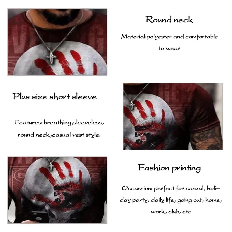 

2021 Men's T-shirt Pleated Slim O-neck Short Sleeve Muscle Skull Flag Print Casual Streetwear Top Shirt Summer Basic T-shirt New