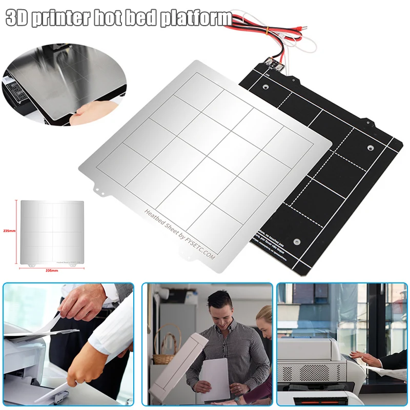 

Durable 3D Printer Hot Bed Platform Accessories 24V Magnetic Hot Bed Iron Plate Kit 235x235MM