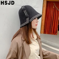 autumn winter hats for women knitted bucket hat foldable dome buttons knit fisherman cap party street female winter caps gift