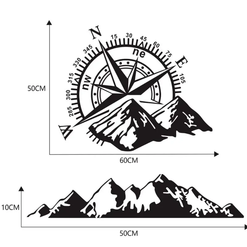 

Compass Mountain Print Vinyl Car Sticker Navigate Offroad Decal Outdoor Car Body Decal D7WD