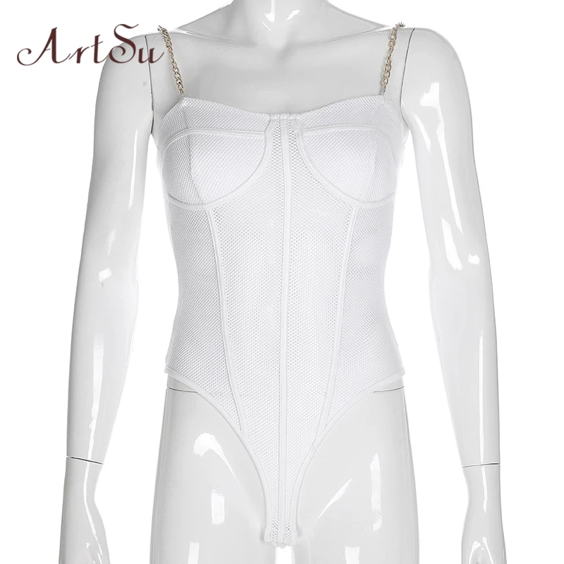 Боди на бретельках с металлическими цепочками Artsu сетчатый комбинезон Mujers