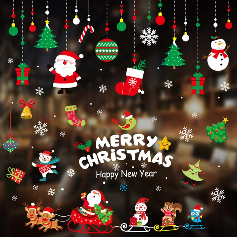 

Christmas Window Stickers Merry Christmas Decorations for Home 2020 Santa Claus Snowman Sticker Navidad Xmas Ornaments New Year