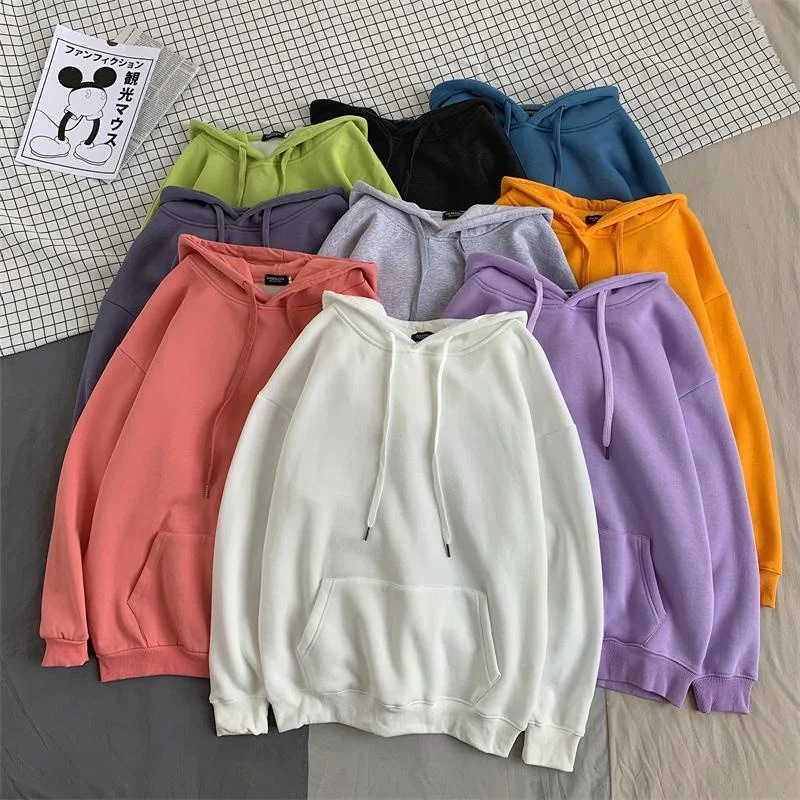 

Oversize 18 Colors Sweatshirts Autumn Women Solid Hoodies Female 2021 Cotton Thicken Warm Hoodied Lady Casual Loose Fashion Tops