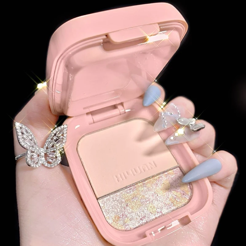 

2 Colors Pressed Powder Oil Control Lasting Makeup Highlight Powder 3D Brightening Skin Tone Repair Powder Cosmetics TSLM1