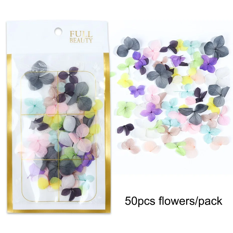 50pcs 100pcs Fasting Dried Flowers 3D Nail Art Decorations Natural Floral Sticker Charms Nail Designs UV Gel Polish Accessories BE1505 - Цвет: 50pcs