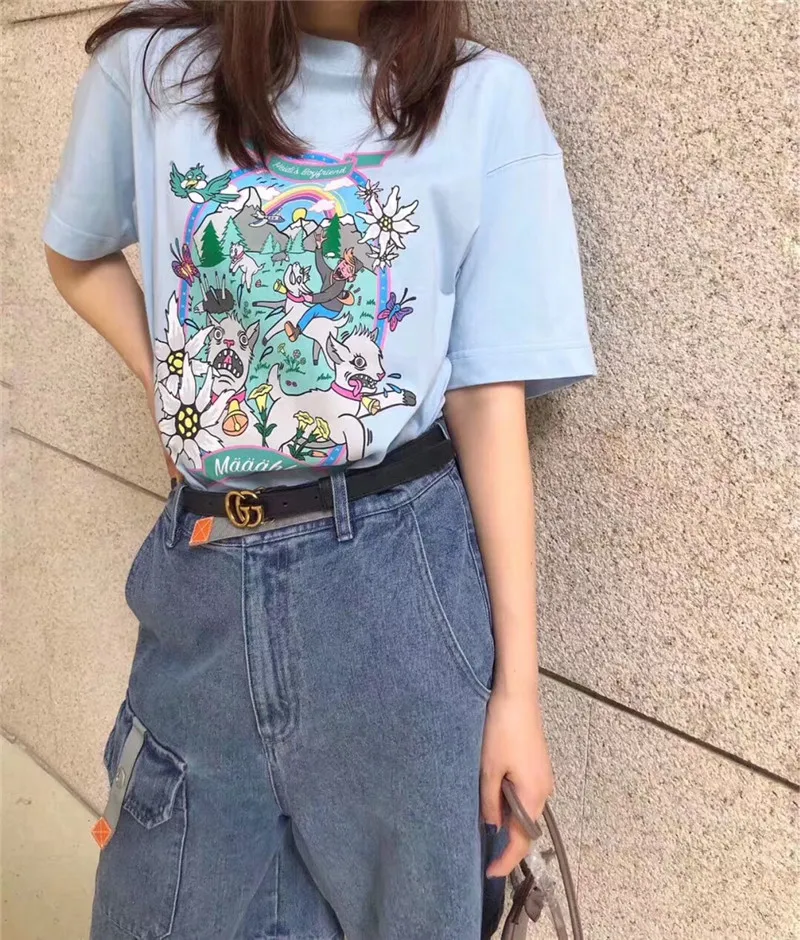 Мужские и женские футболки с вышивкой повседневные Большие оверсайз