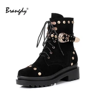brangdy fashion rivet platform women martin boots metal buckle punk faux suede womens gothic shoes classical lace up size 34 39