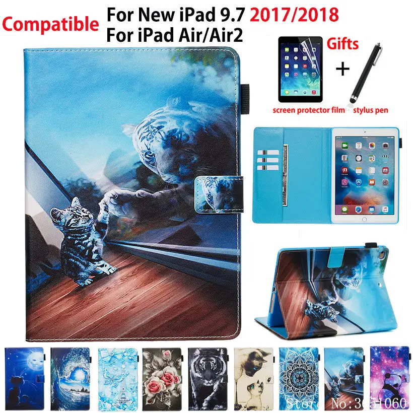 

Чехол для Apple iPad 9,7 дюйма, умный чехол 6-го 5-го поколения 2018 2017 A1893 A1954 для iPad Air 2, чехол с рисунком животных, чехол + подарок
