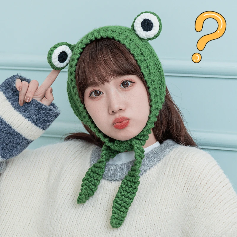 

Cartoon Cute Frog Hat Cosplay Rabbit Wool Cap Girl Autumn Winter Knitted Hat