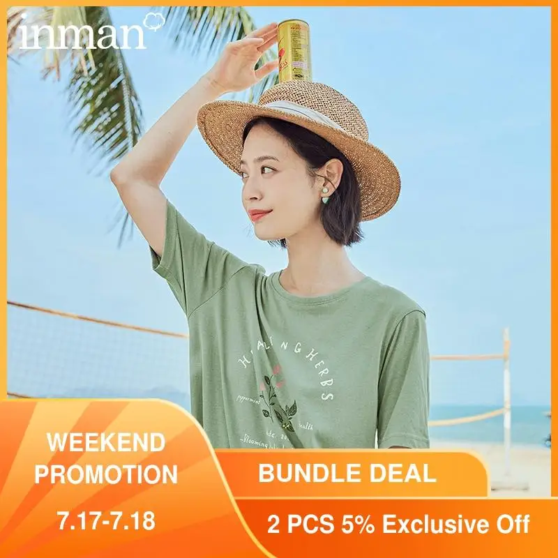 INMAN летние топы из чистого хлопка Ретро стиль Милая футболка с цветочным принтом