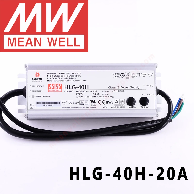 Mean Well HLG-40H-20A для улицы/высокого залива/Теплицы/паркинга meanwell 40 Вт постоянное напряжение с драйвером постоянного тока для светодиода