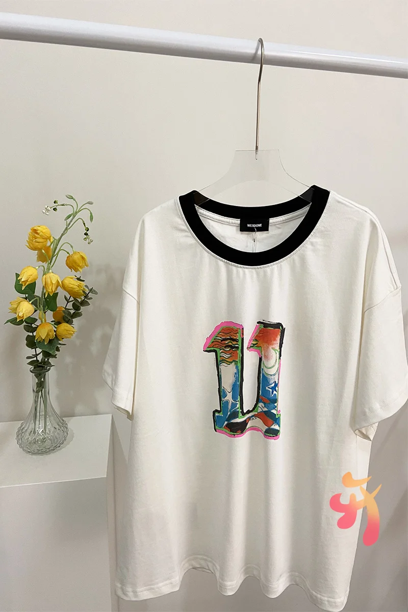 

Футболки We11done большого размера для мужчин и женщин, высококачественные повседневные свободные рубашки с короткими рукавами и цифровым при...