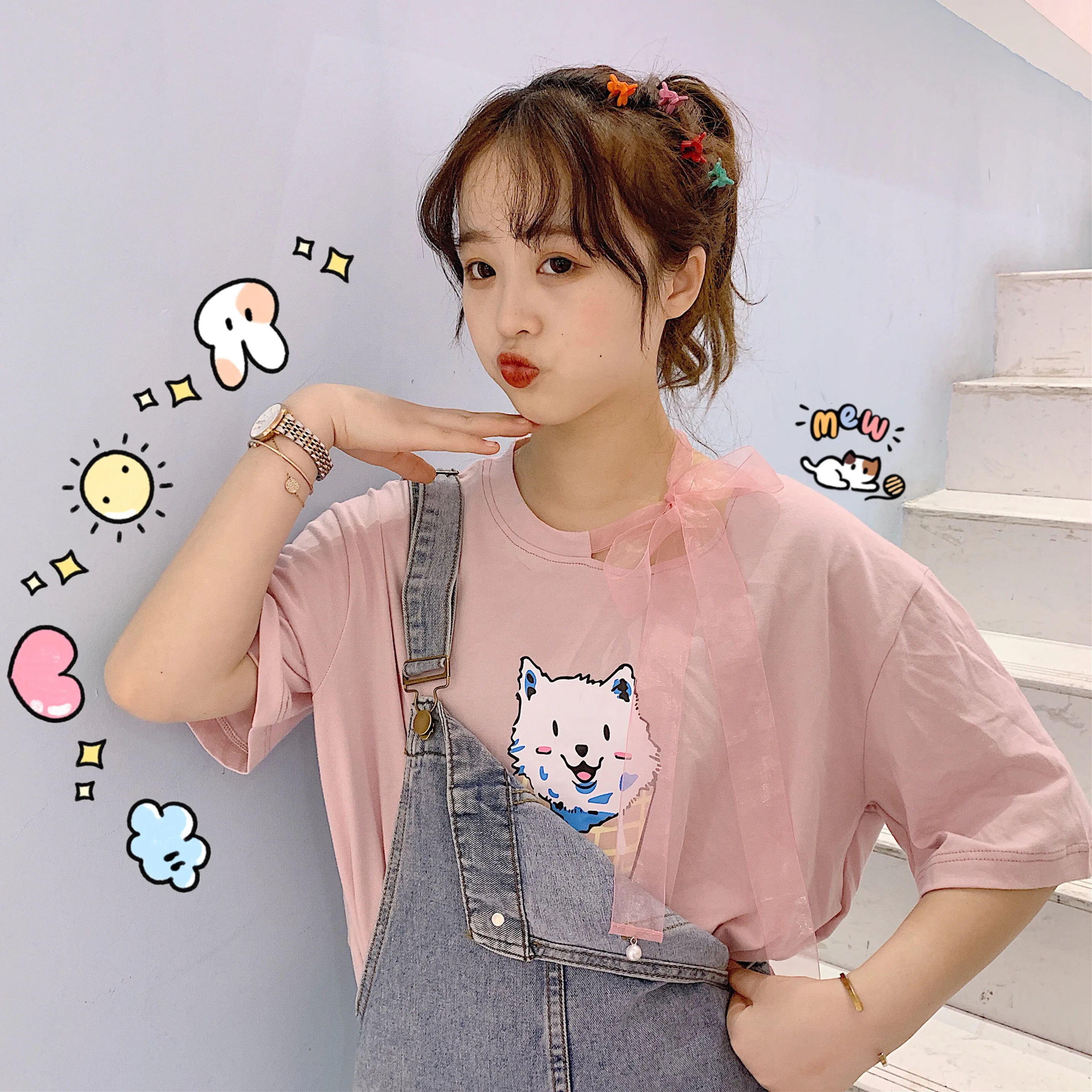 Harajuku Ulzzang, большие размеры, футболка, японский мультфильм, аниме, принт, футболки, лето, женская футболка с коротким рукавом, повседневные кавайные Топы - Цвет: ShanH 9860 fen