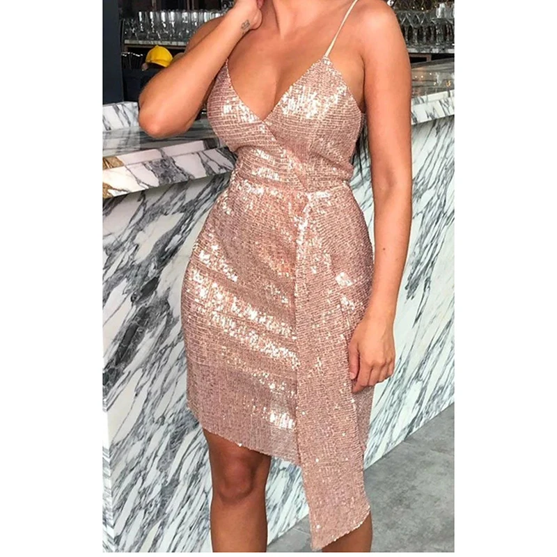

Irregular slim strap sequined dress women Sexy strapless cut out bodycon dress clubwear summer 2019 mini sequins vestidos mujer