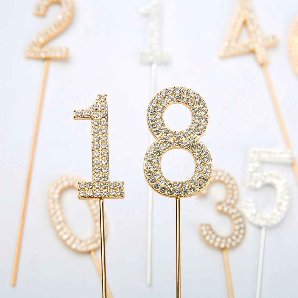 

1pc Happy Birthday Number Cake Topper Glitter Cake Decorating ToolsÂ For Baby Children Celebrate Gold and SilverÂ Dessert Decor