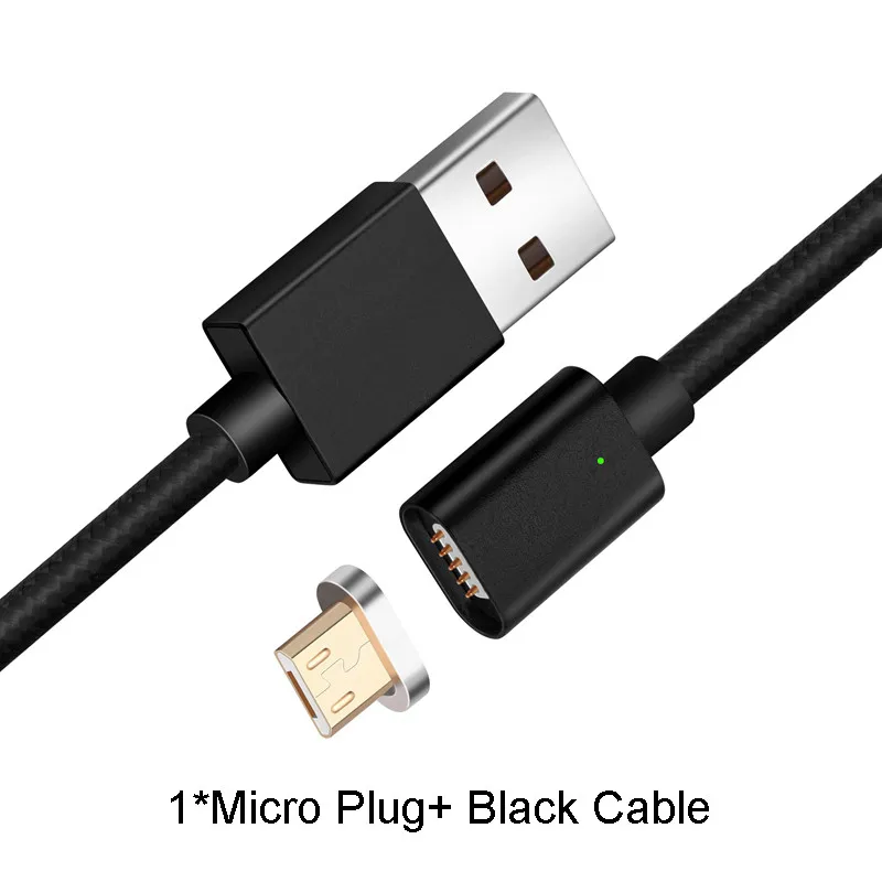 Магнитный кабель Micro usb type C, адаптер для быстрой зарядки, светодиодный, для телефона, Microusb type-C, магнитное зарядное устройство usb c для iphone, samsung, xiaomi - Тип штекера: Black For Micro