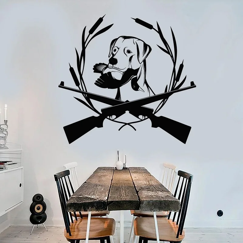 

Hunting vinyl wall decals double gun Labrador retriever hunting club shop hunting enthusiast holiday house decorative decal SL09