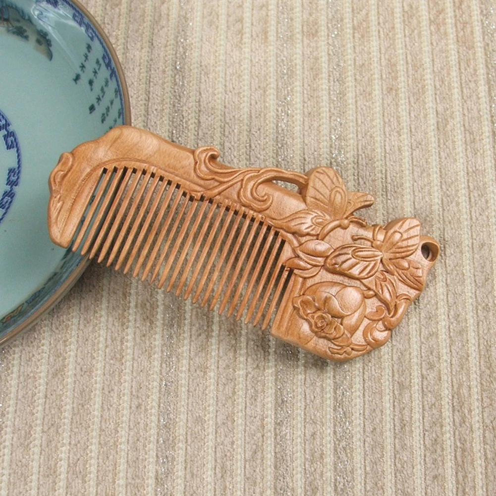 

1PC Peach Wood Comb Massage Hairdressing Natural Double Sided Solid Retro Carving Anti-static Burlywood