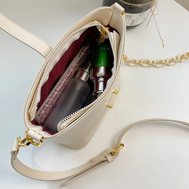 

Summer Solid Color Small Bucket Bag Female 2021 Fashion Chain Ladies Shoulder Bag Casual Daily Shopping Bag Women Cross Body Bag