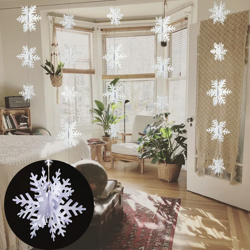 Зимние вечерние бумажные баннеры белые 3D снежинки гирлянда для детского душа