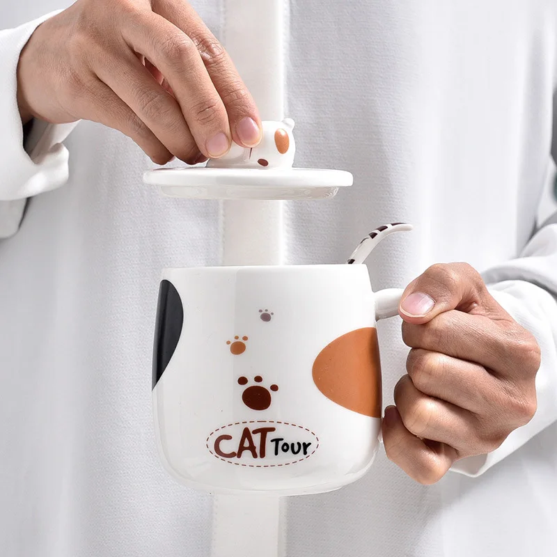 Творческий Цвет кошка термостойкая кружка с графикой из мультиков крышкой 450 мл