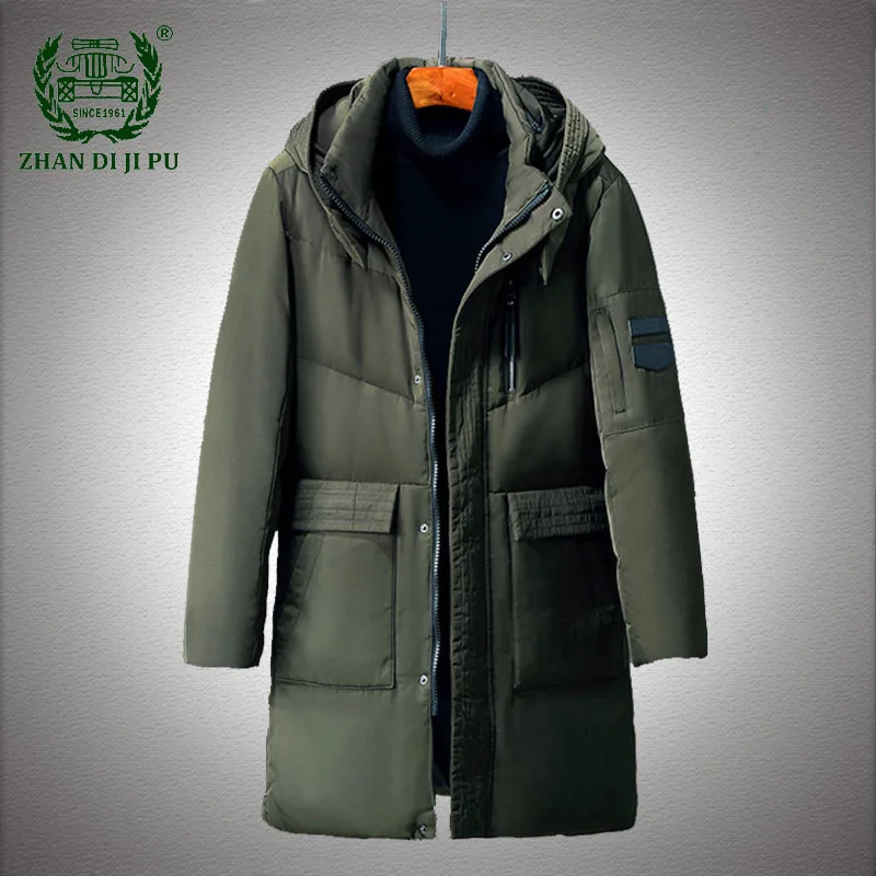 

Mid-length Hooded Down Jacket Men Thicken Windproof Warm Multiple Pockets Overcoats Male Winter Casual White Duck Down Jackets
