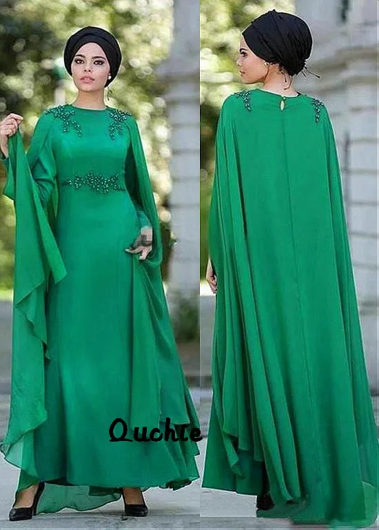 

Green Muslim Jacket Evening Dresses High Neck Special Occasion robe soiree Islamic Dubai Kaftan Saudi Arabic Prom Gown New